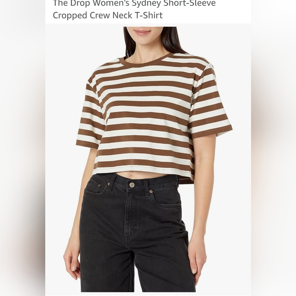 Women's Brown and White Striped Cropped T-Shirt